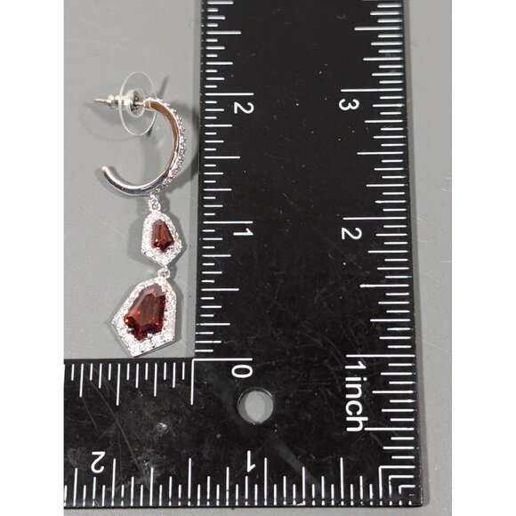 Bomb Party Earrings Simulated Ruby Red Dangle Hoop Earrings Birthstone - Picture 8 of 8